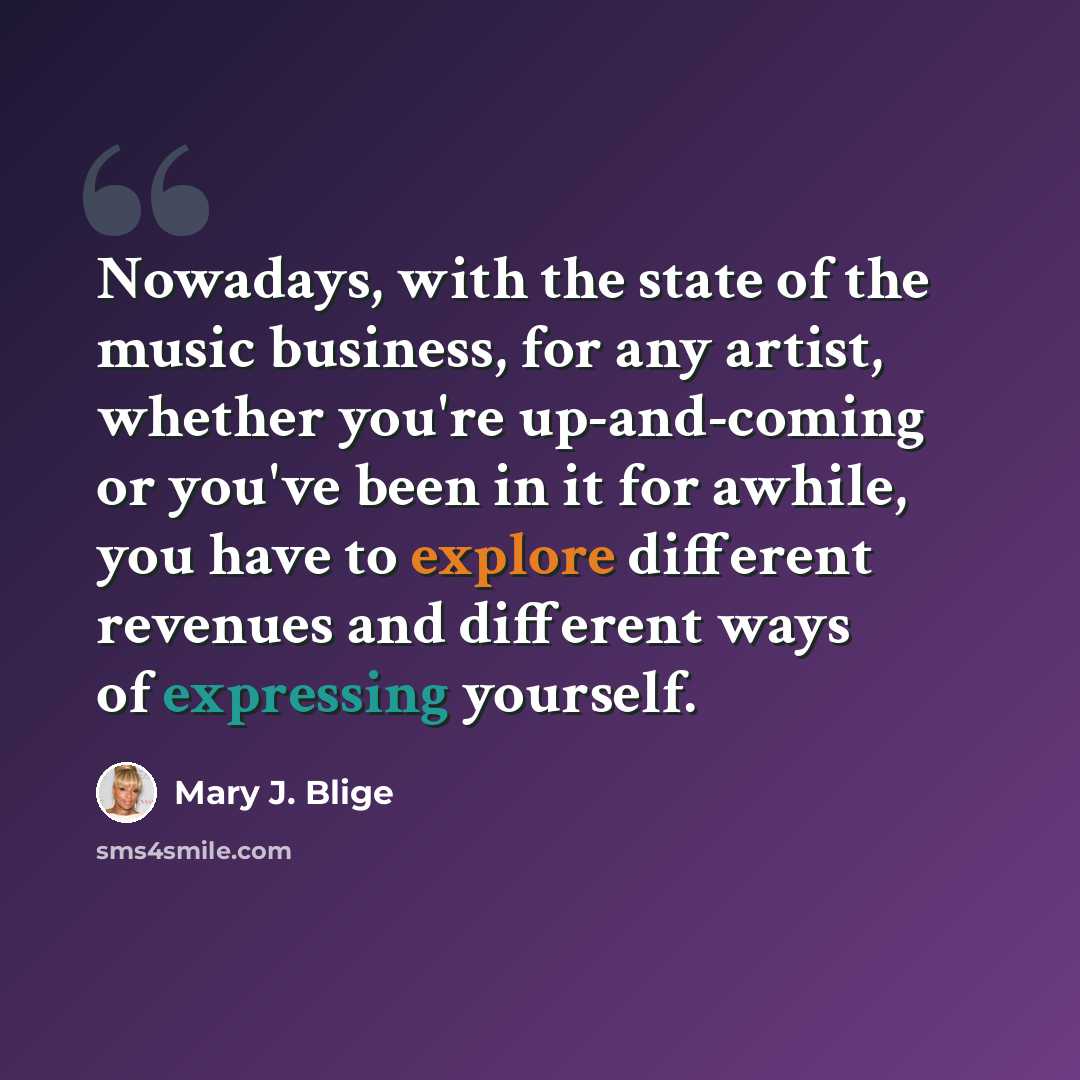 “Nowadays, with the state of the music business, for any artist, whether you're up-and-coming or you've been in it for awhile, you have to explore different revenues and different ways of expressing yourself.” quote by Mary J. Blige