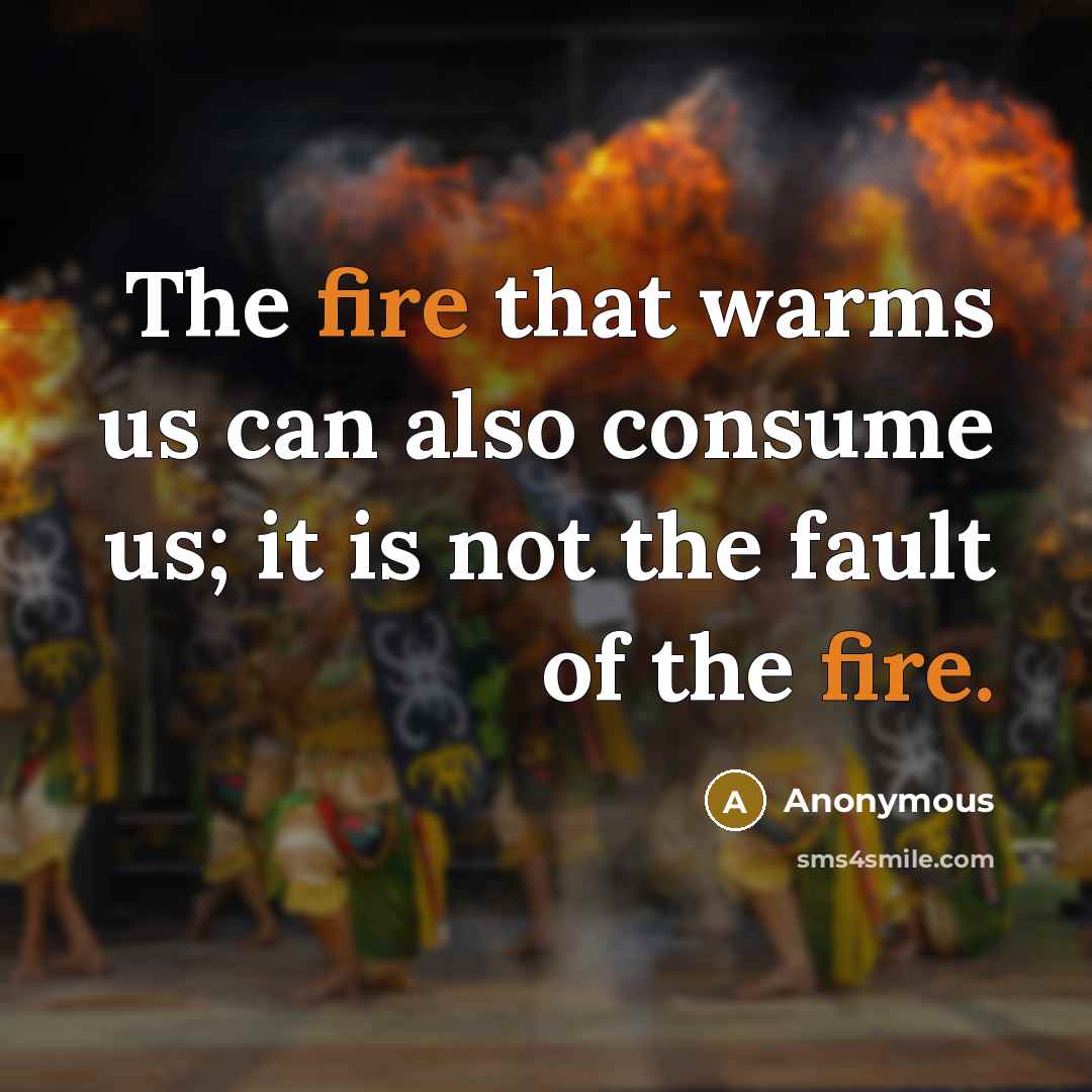 “The fire that warms us can also consume us; it is not the fault of the fire.” quote by Anonymous