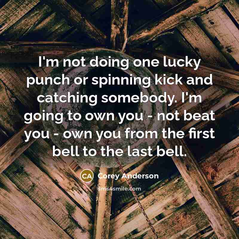 “I'm not doing one lucky punch or spinning kick and catching somebody. I'm going to own you - not beat you - own you from the first bell to the last bell.” quote by Corey Anderson