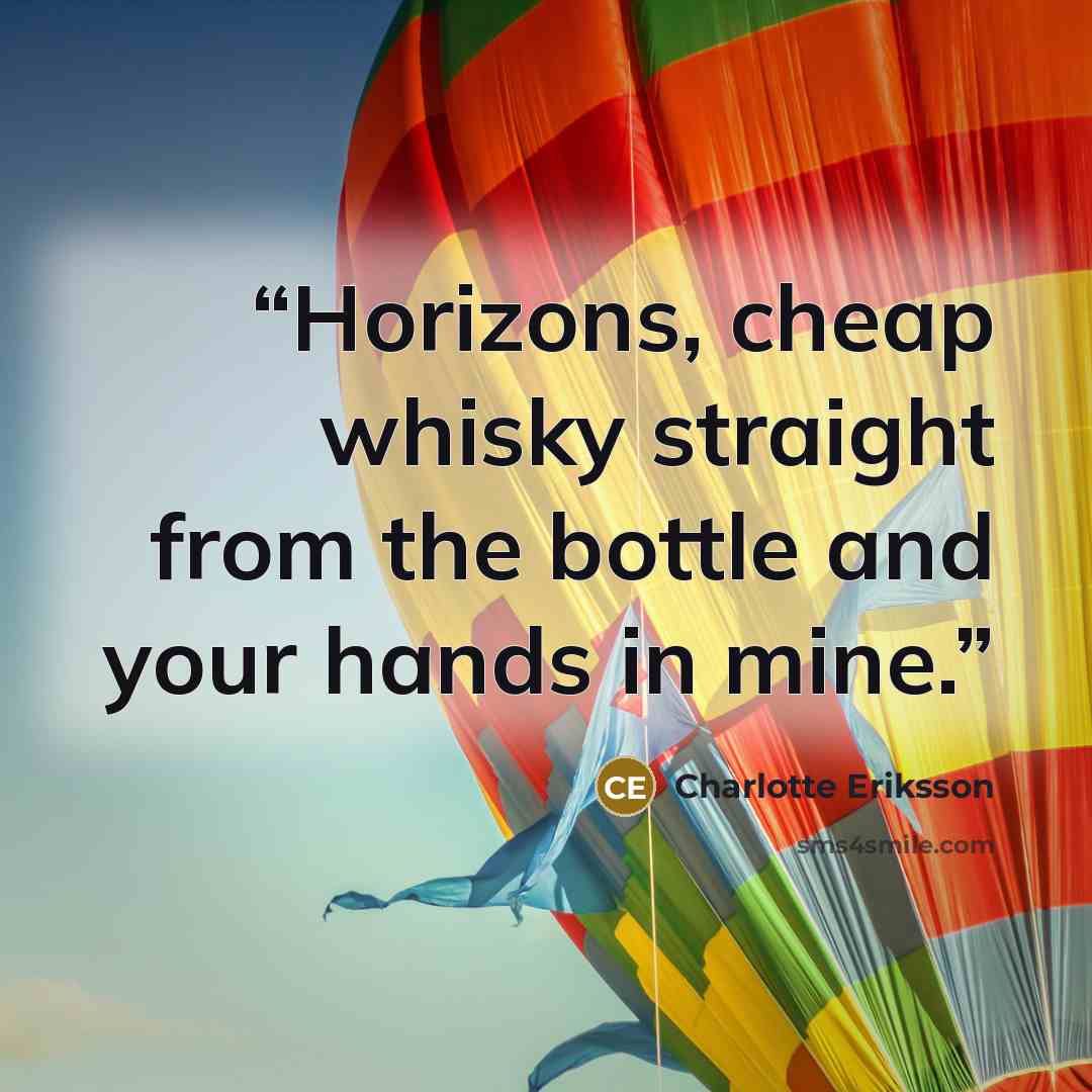 “Horizons, cheap whisky straight from the bottle and your hands in mine.” quote by Charlotte Eriksson