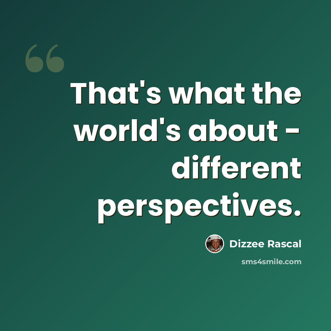 “That's what the world's about - different perspectives.” quote by Dizzee Rascal