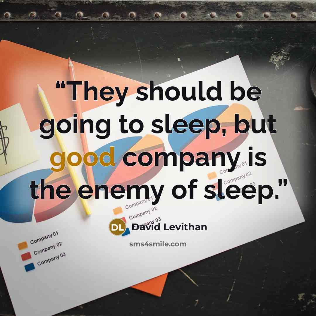 “They should be going to sleep, but good company is the enemy of sleep.” quote by David Levithan