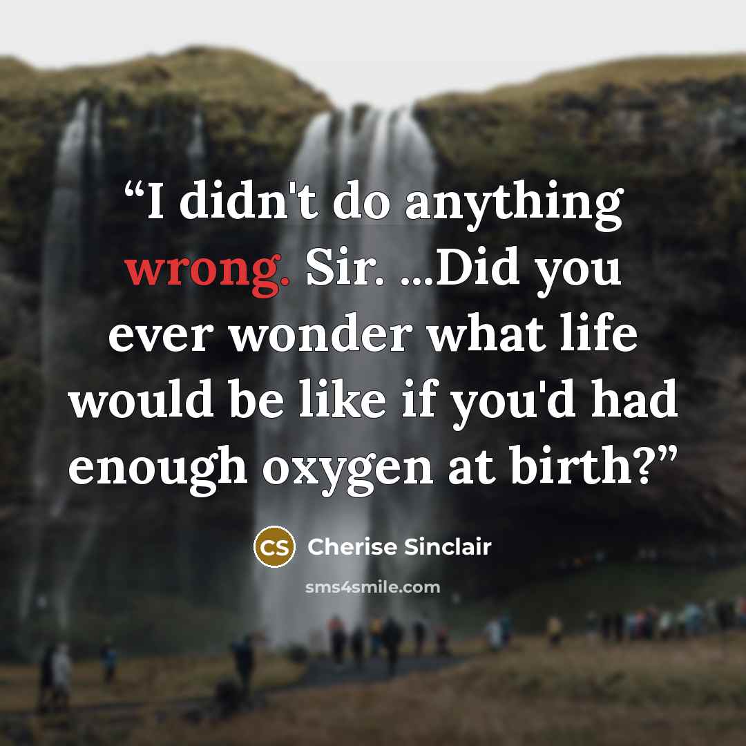 “I didn't do anything wrong. Sir. ...Did you ever wonder what life would be like if you'd had enough oxygen at birth?” quote by Cherise Sinclair