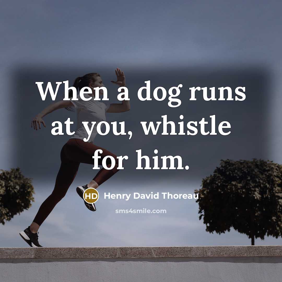 “When a dog runs at you, whistle for him.” quote by Henry David Thoreau