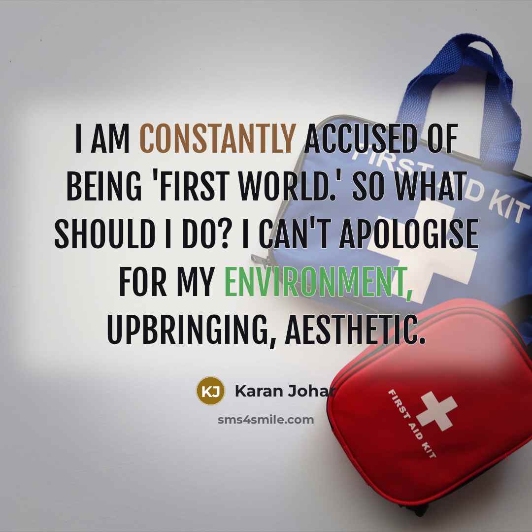 “I am constantly accused of being 'First World.' So what should I do? I can't apologise for my environment, upbringing, aesthetic.” quote by Karan Johar