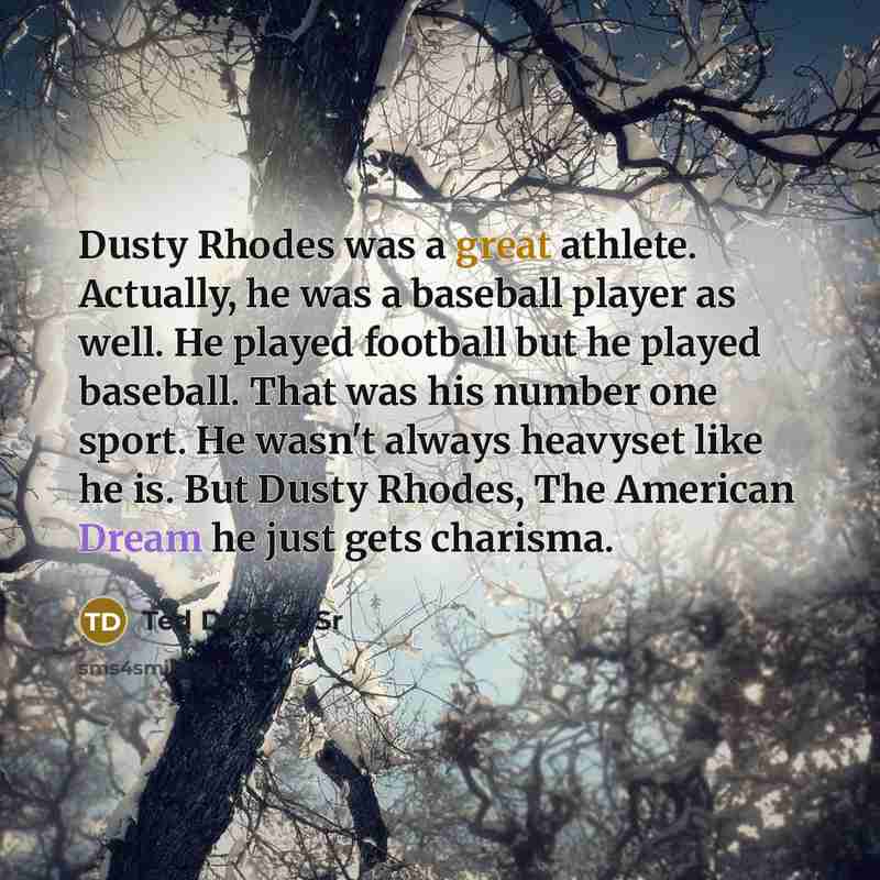 “Dusty Rhodes was a great athlete. Actually, he was a baseball player as well. He played football but he played baseball. That was his number one sport. He wasn't always heavyset like he is. But Dusty Rhodes, The American Dream he just gets charisma.” quote by Ted DiBiase Sr