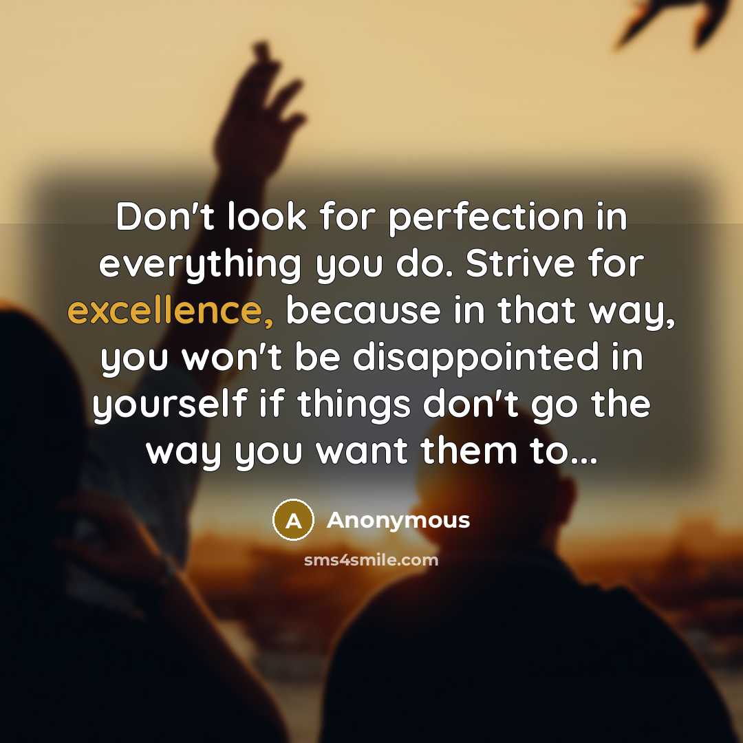 “Don't look for perfection in everything you do. Strive for excellence, because in that way, you won't be disappointed in yourself if things don't go the way you want them to...” quote by Anonymous