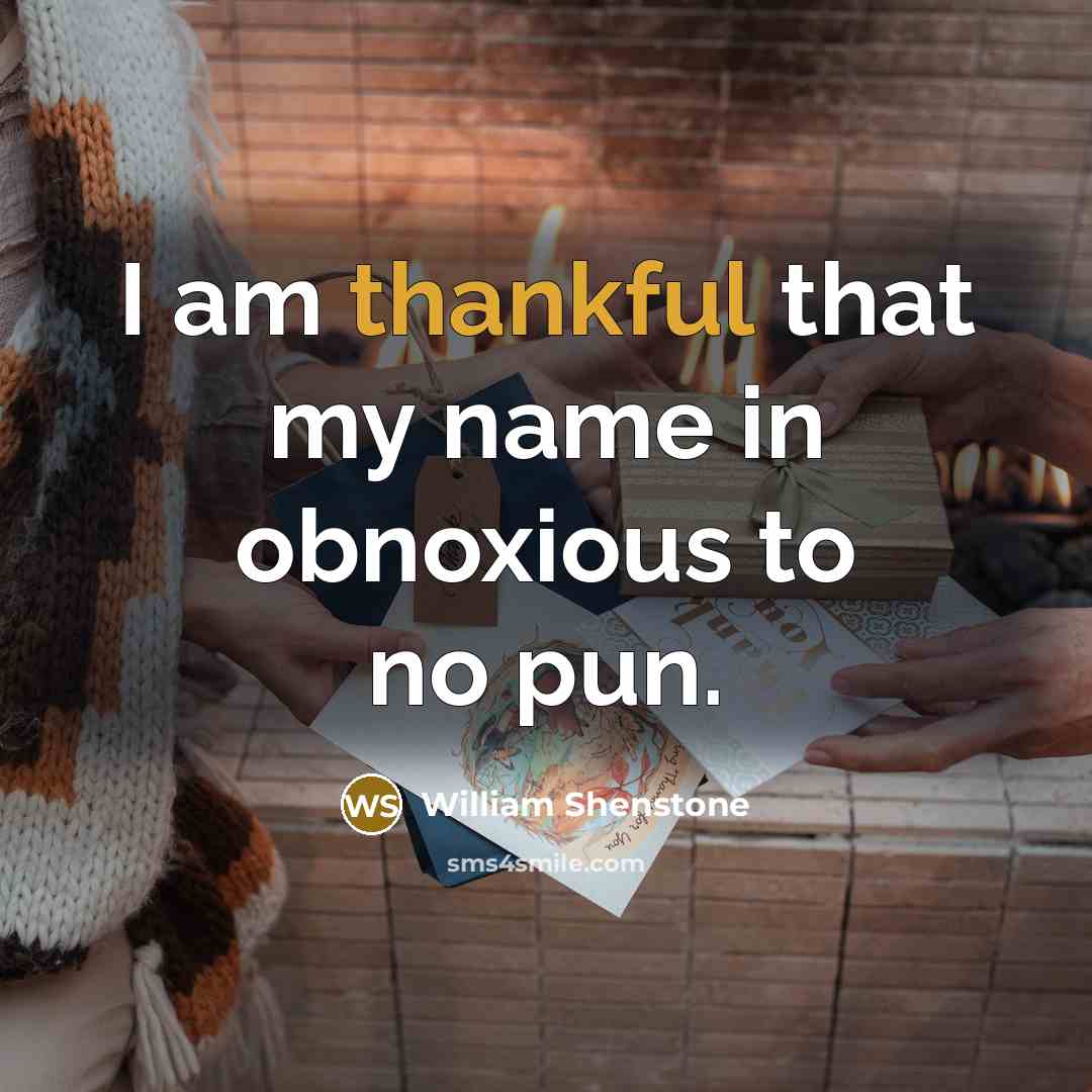 “I am thankful that my name in obnoxious to no pun.” quote by William Shenstone