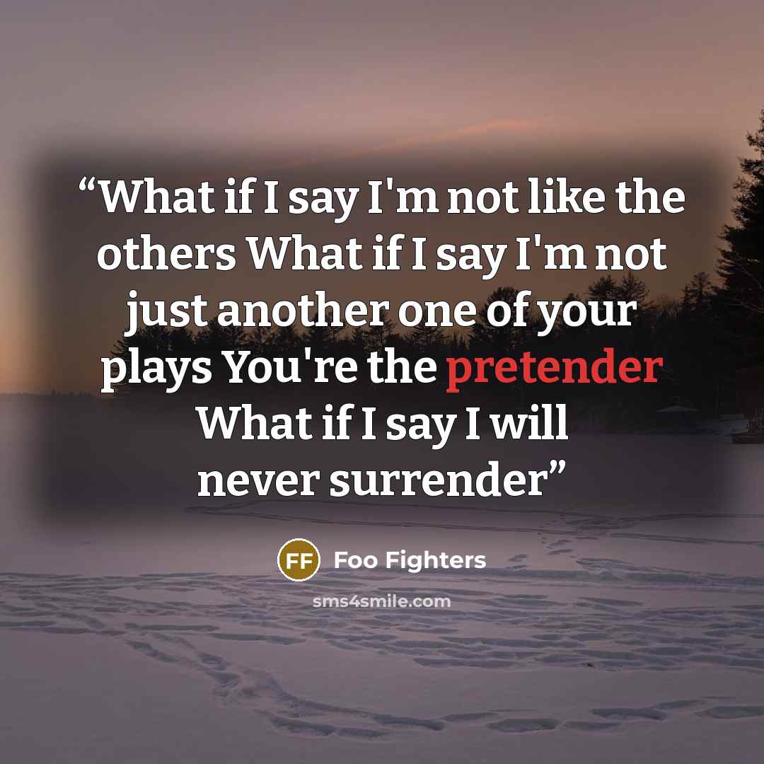 “What if I say I'm not like the others What if I say I'm not just another one of your plays You're the pretender What if I say I will never surrender” quote by Foo Fighters