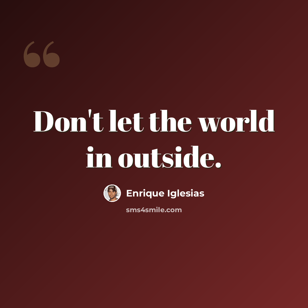 “Don't let the world in outside.” quote by Enrique Iglesias