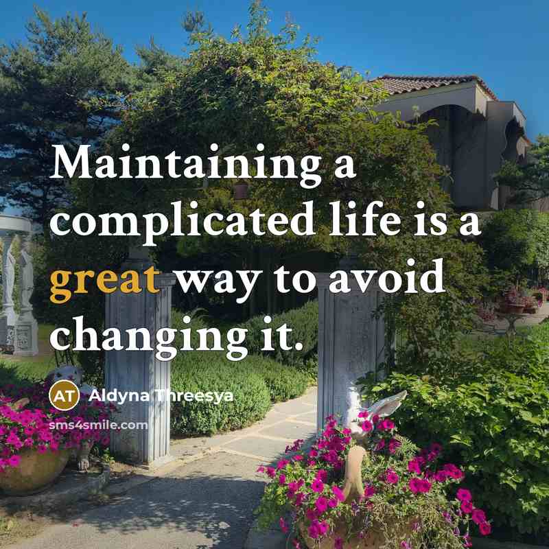 “Maintaining a complicated life is a great way to avoid changing it.” quote by Aldyna Threesya
