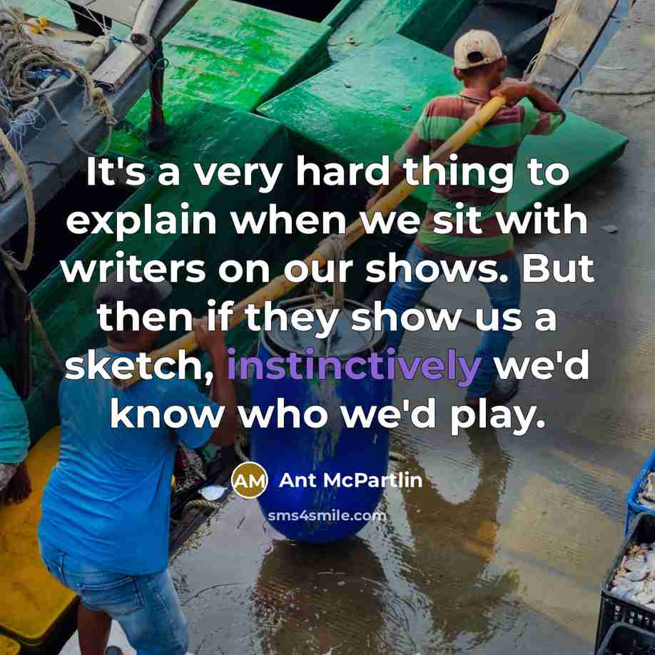 “It's a very hard thing to explain when we sit with writers on our shows. But then if they show us a sketch, instinctively we'd know who we'd play.” quote by Ant McPartlin