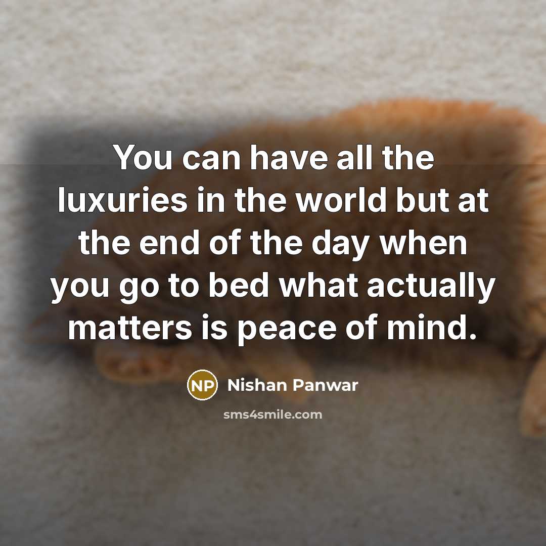 “You can have all the luxuries in the world but at the end of the day when you go to bed what actually matters is peace of mind.” quote by Nishan Panwar