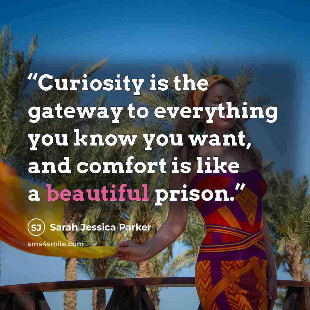 “Curiosity is the gateway to everything you know you want, and comfort is like a beautiful prison.” quote by Sarah Jessica Parker