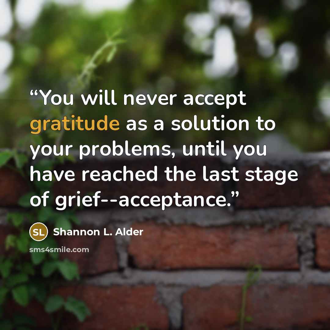 “You will never accept gratitude as a solution to your problems, until you have reached the last stage of grief--acceptance.” quote by Shannon L. Alder