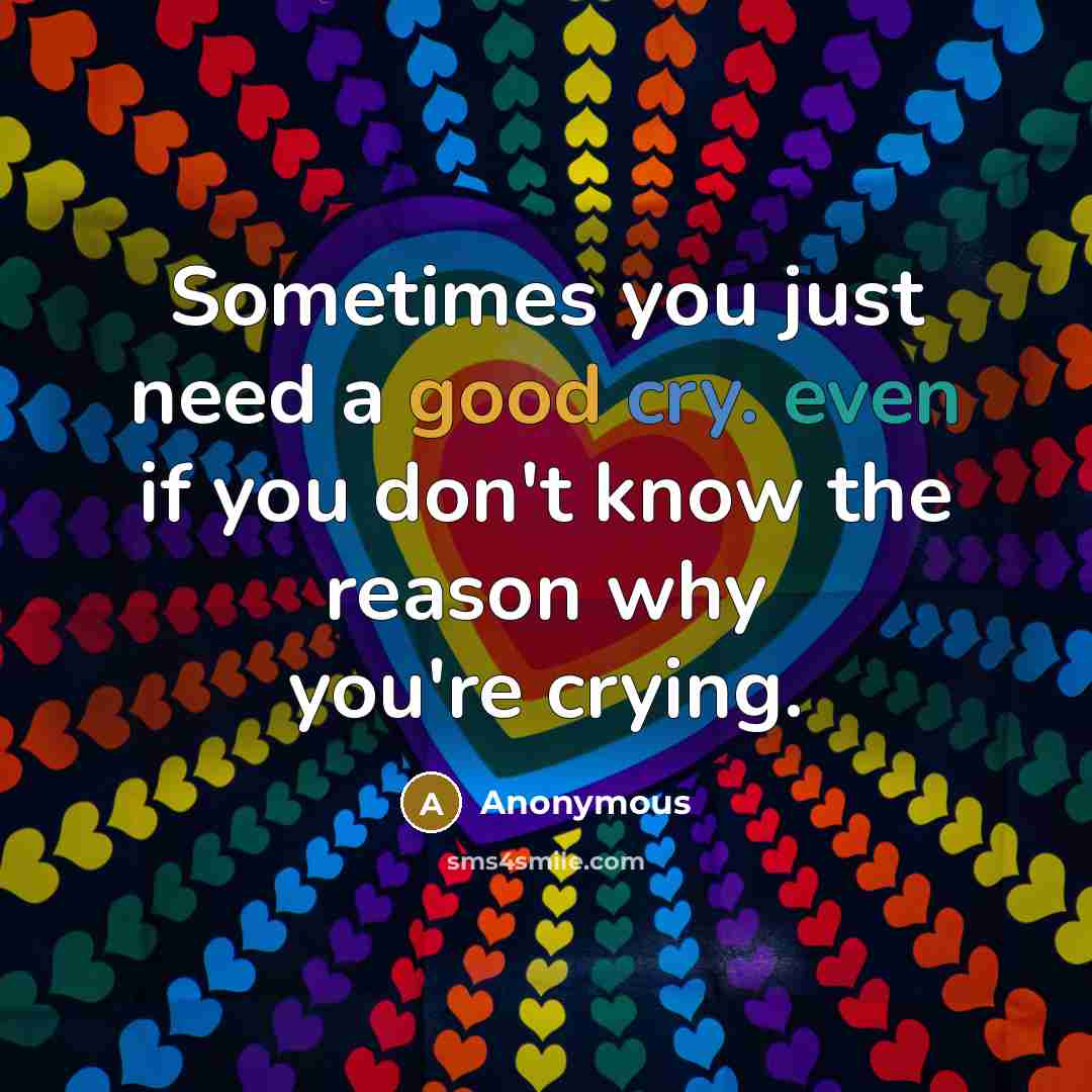 “Sometimes you just need a good cry. even if you don't know the reason why you're crying.” quote by Anonymous