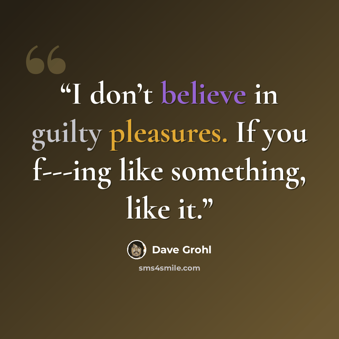 “I don’t believe in guilty pleasures. If you f---ing like something, like it.” quote by Dave Grohl