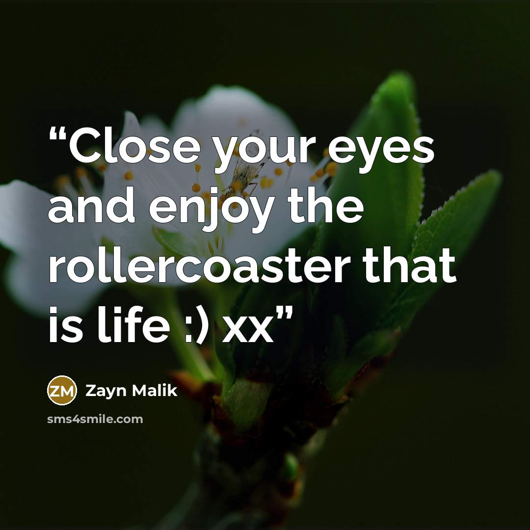 “Close your eyes and enjoy the rollercoaster that is life :) xx” quote by Zayn Malik