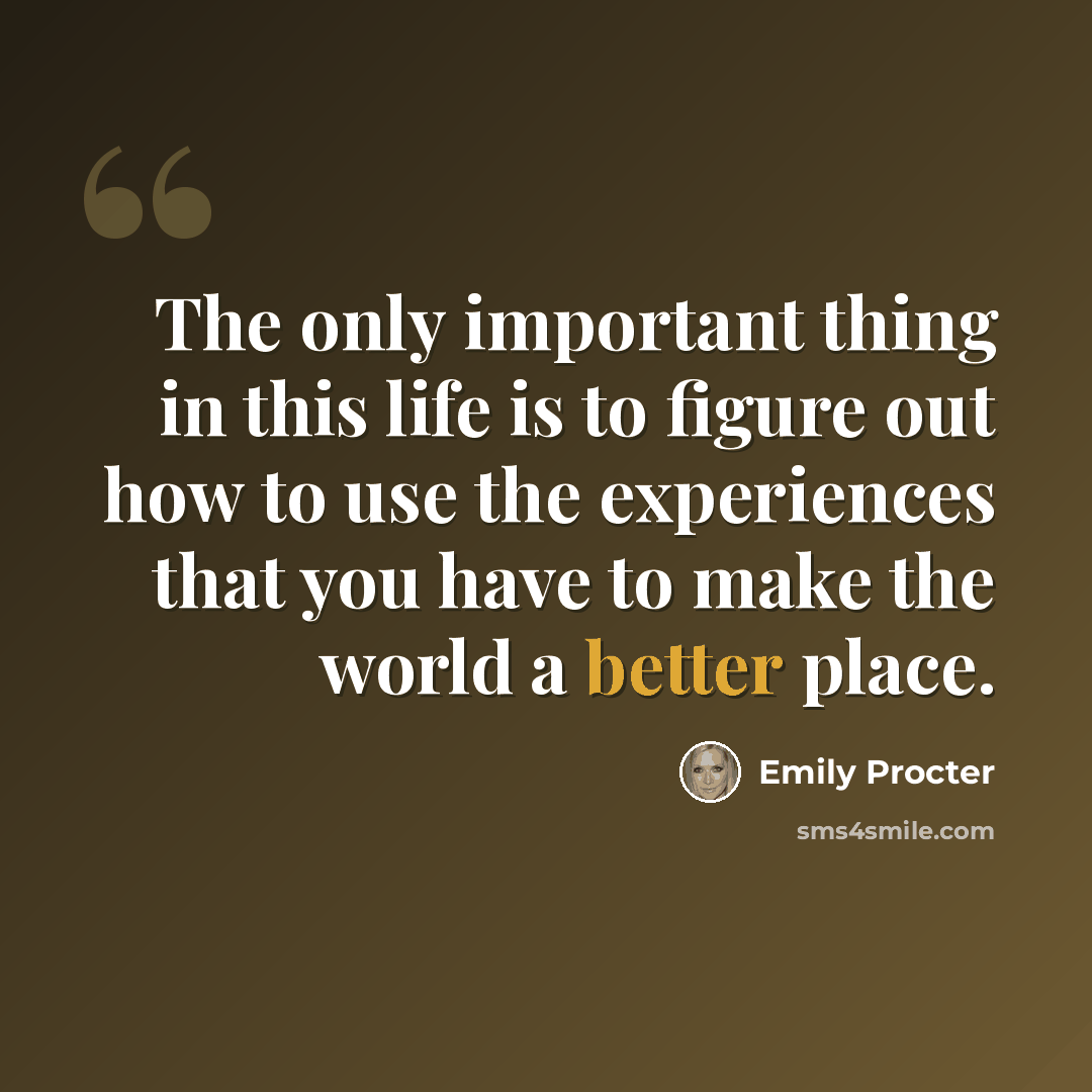 “The only important thing in this life is to figure out how to use the experiences that you have to make the world a better place.” quote by Emily Procter