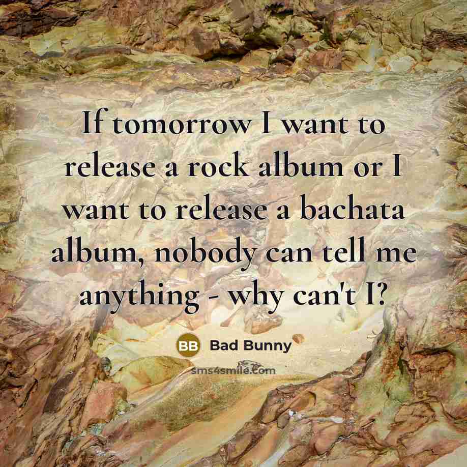 “If tomorrow I want to release a rock album or I want to release a bachata album, nobody can tell me anything - why can't I?” quote by Bad Bunny