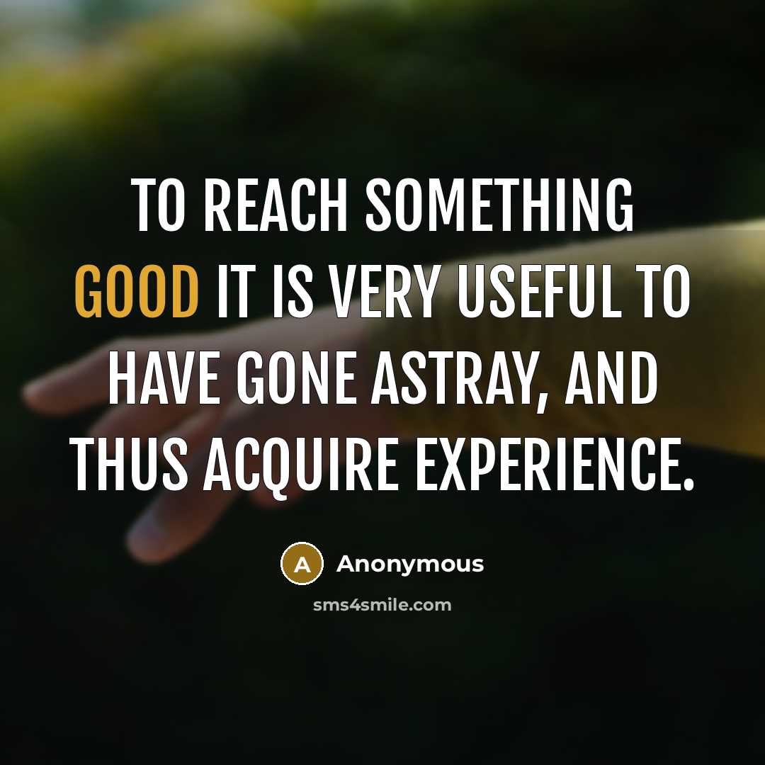 “To reach something good it is very useful to have gone astray, and thus acquire experience.” quote by Anonymous
