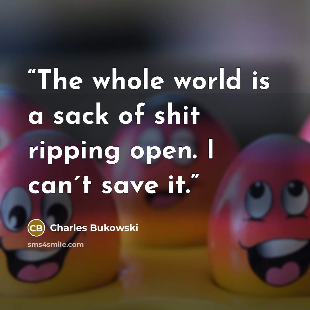 “The whole world is a sack of shit ripping open. I can´t save it.” quote by Charles Bukowski