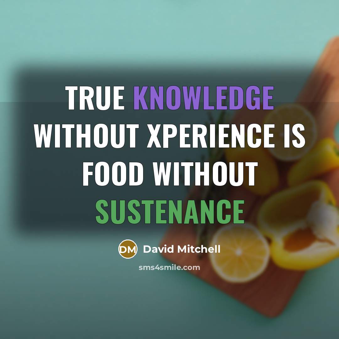“True knowledge without xperience is food without sustenance” quote by David Mitchell