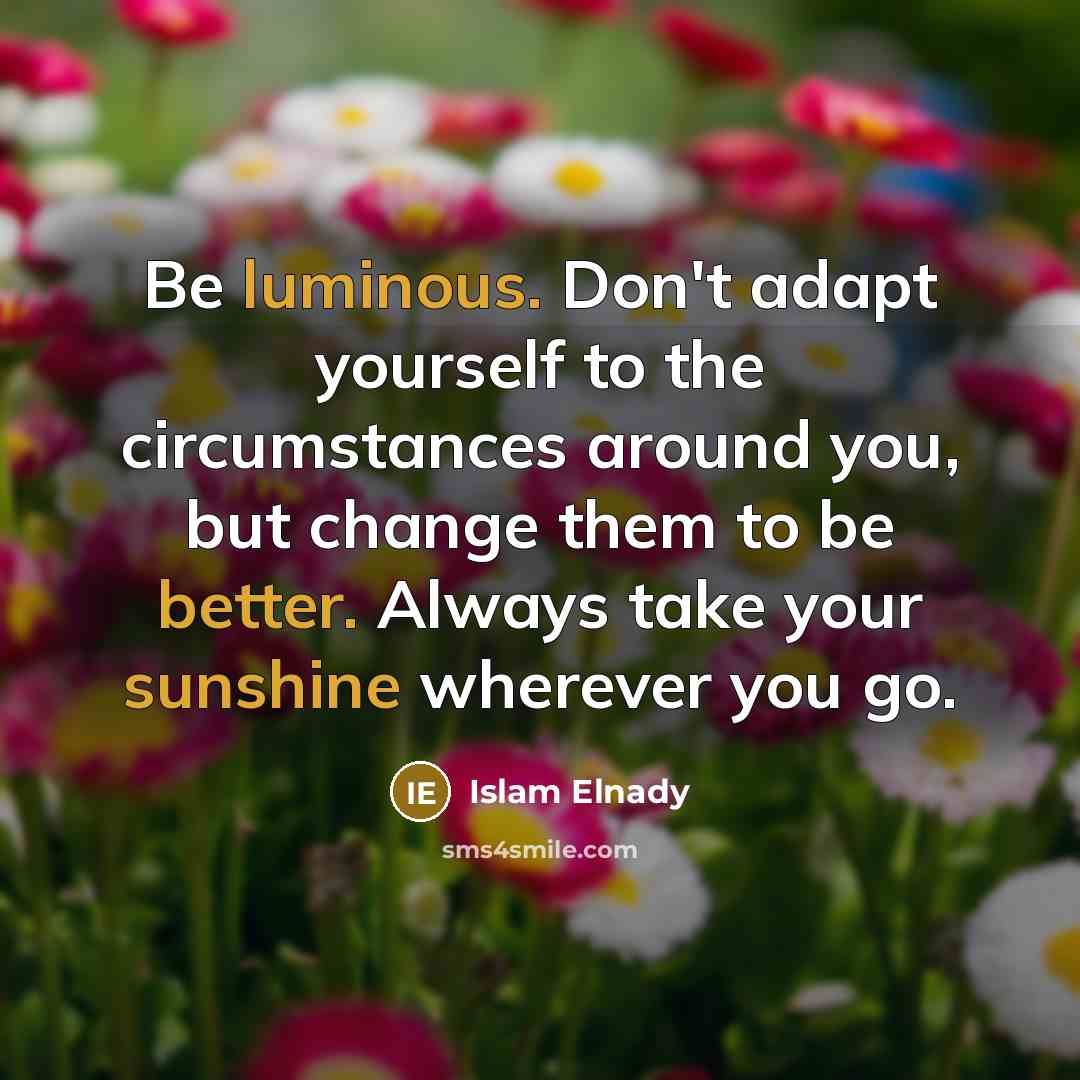 “Be luminous. Don't adapt yourself to the circumstances around you, but change them to be better. Always take your sunshine wherever you go.” quote by Islam Elnady