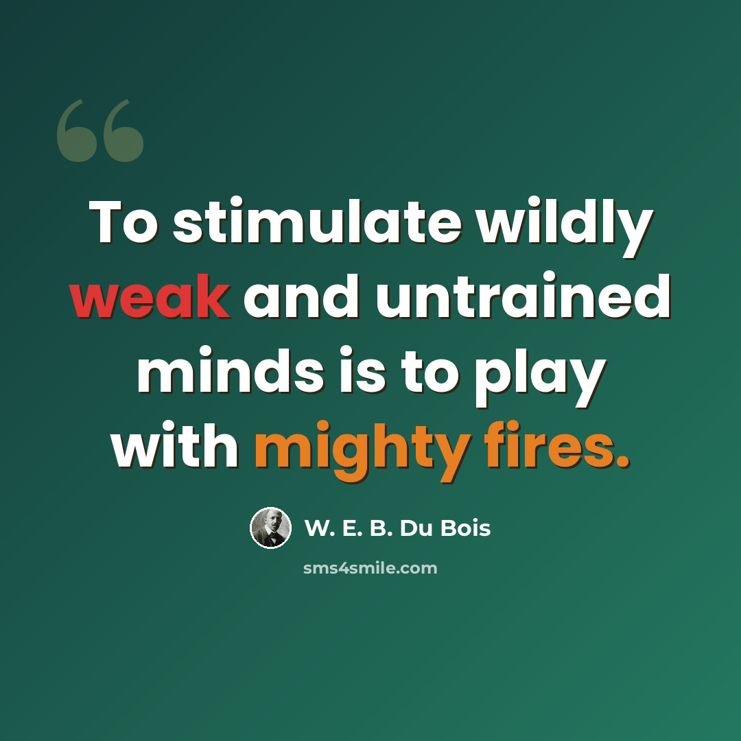 “To stimulate wildly weak and untrained minds is to play with mighty fires.” quote by W. E. B. Du Bois