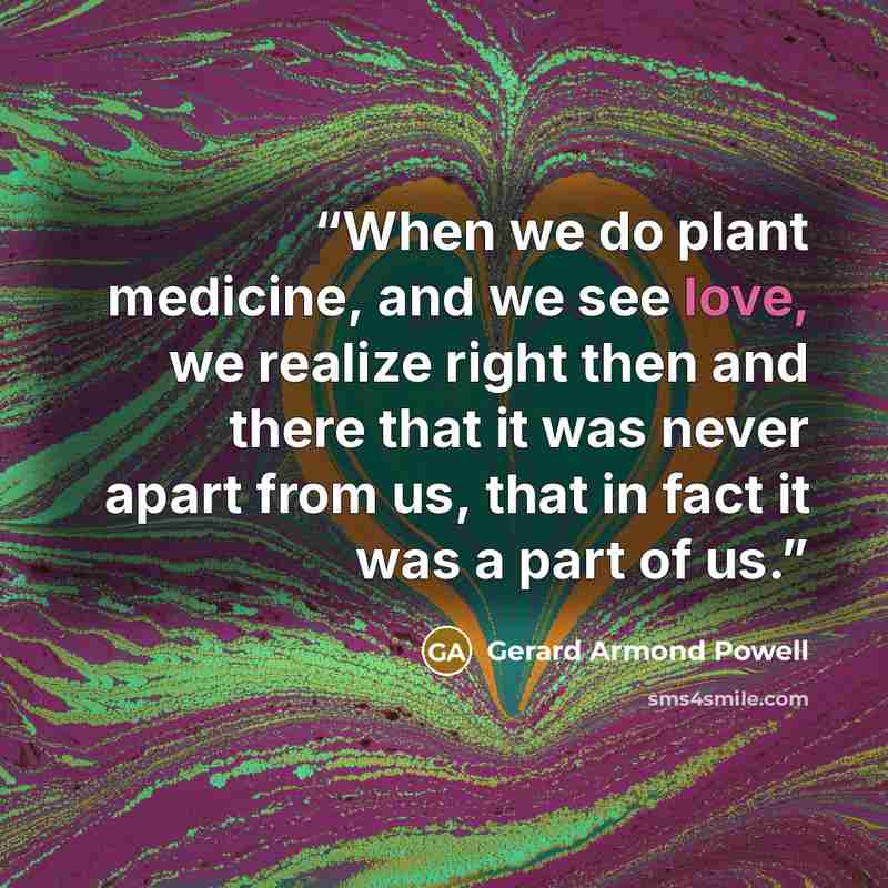 “When we do plant medicine, and we see love, we realize right then and there that it was never apart from us, that in fact it was a part of us.” quote by Gerard Armond Powell