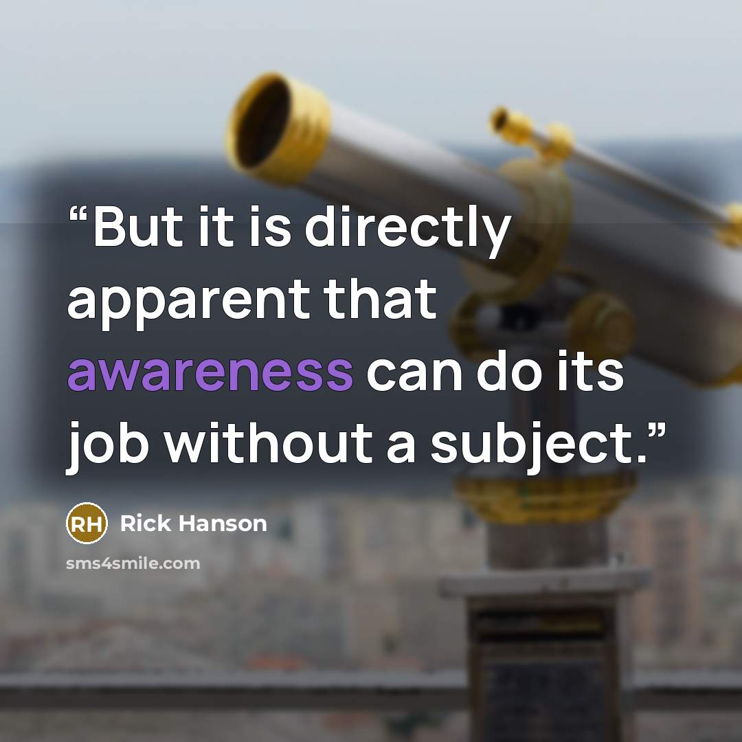 “But it is directly apparent that awareness can do its job without a subject.” quote by Rick Hanson