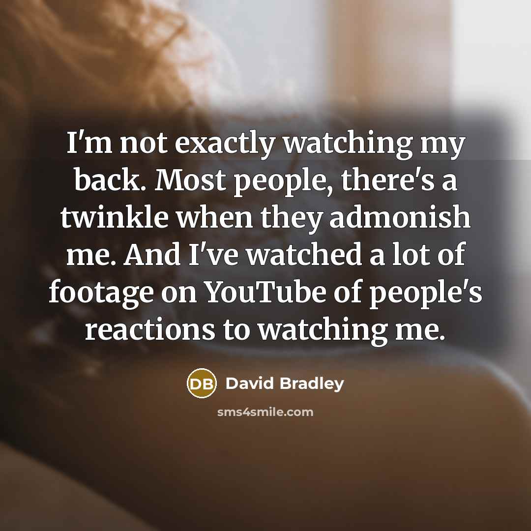 “I'm not exactly watching my back. Most people, there's a twinkle when they admonish me. And I've watched a lot of footage on YouTube of people's reactions to watching me.” quote by David Bradley