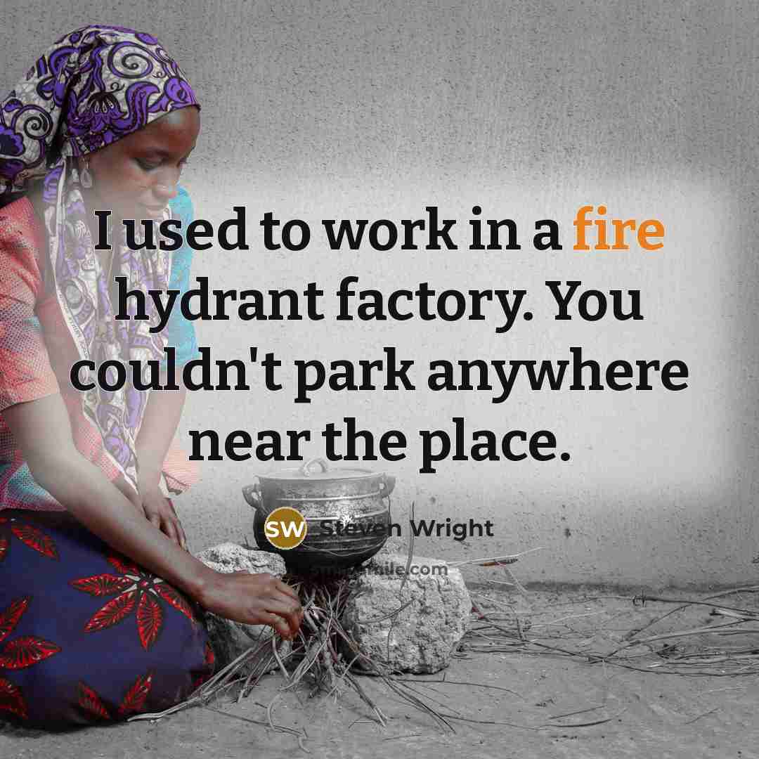 “I used to work in a fire hydrant factory. You couldn't park anywhere near the place.” quote by Steven Wright