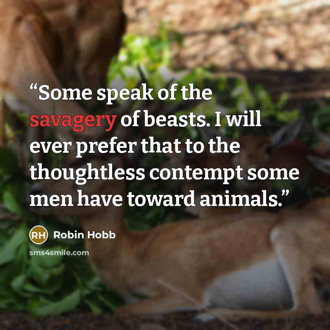 “Some speak of the savagery of beasts. I will ever prefer that to the thoughtless contempt some men have toward animals.” quote by Robin Hobb