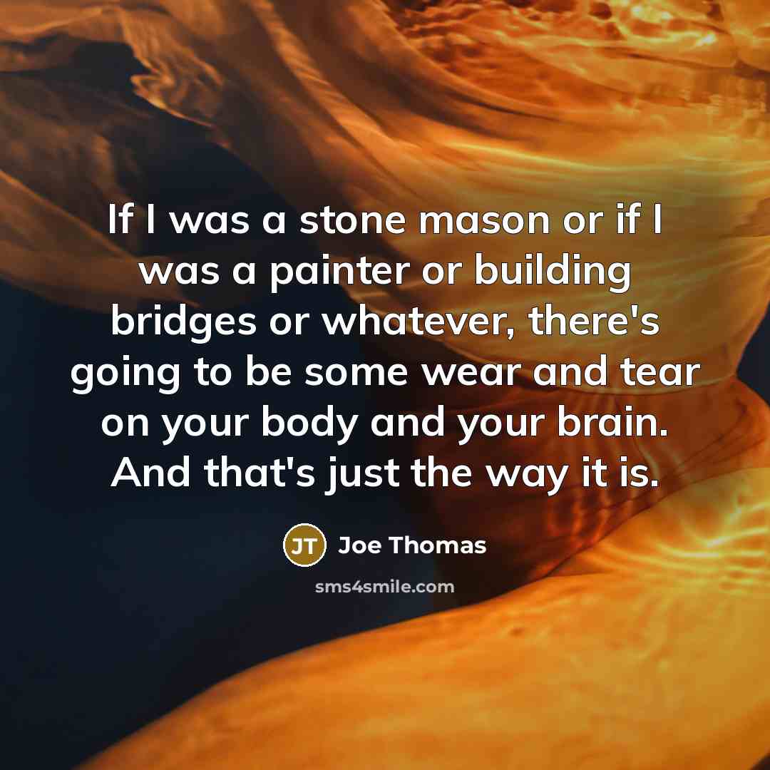 “If I was a stone mason or if I was a painter or building bridges or whatever, there's going to be some wear and tear on your body and your brain. And that's just the way it is.” quote by Joe Thomas