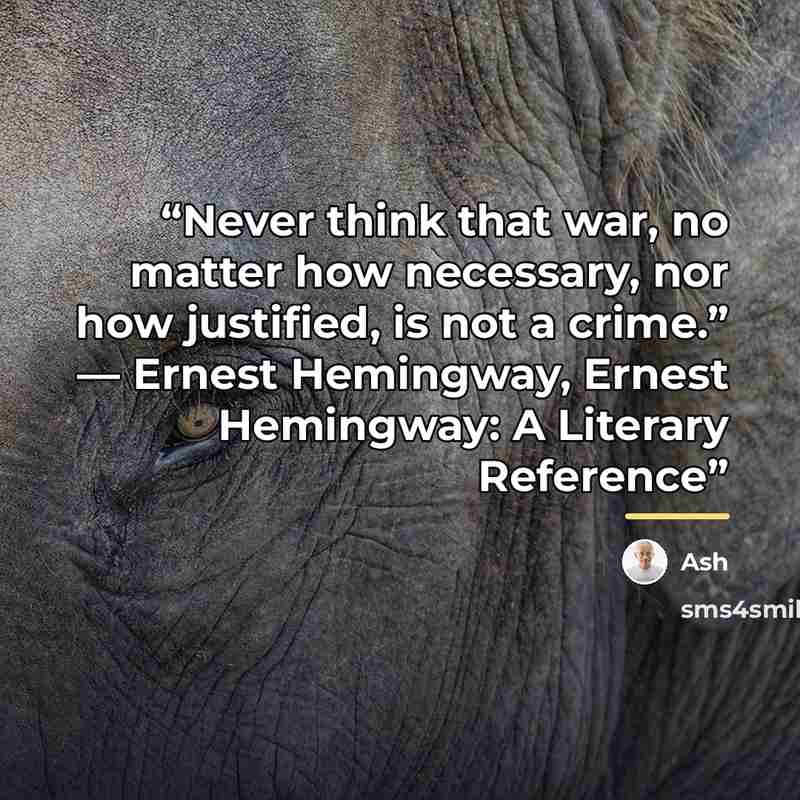 “Never think that war, no matter how necessary, nor how justified, is not a crime.” ― Ernest Hemingway, Ernest Hemingway: A Literary Reference” quote by Ash