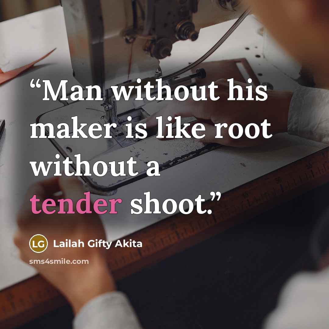 “Man without his maker is like root without a tender shoot.” quote by Lailah Gifty Akita