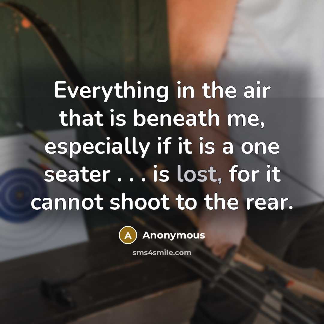 “Everything in the air that is beneath me, especially if it is a one seater . . . is lost, for it cannot shoot to the rear.” quote by Anonymous