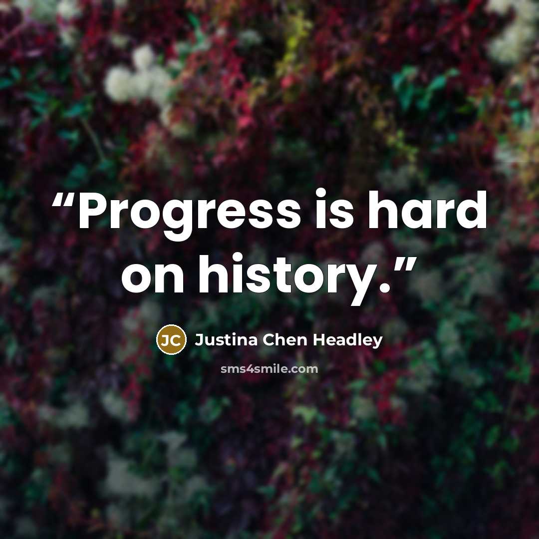 “Progress is hard on history.” quote by Justina Chen Headley
