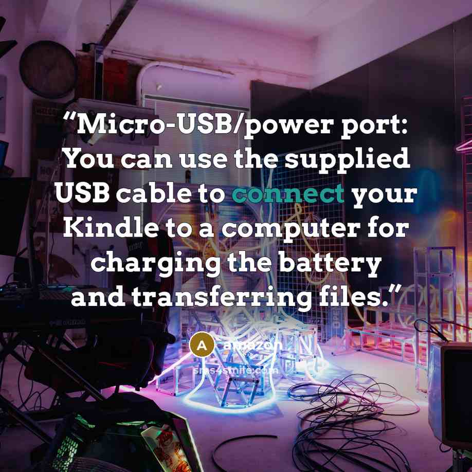 “Micro-USB/power port: You can use the supplied USB cable to connect your Kindle to a computer for charging the battery and transferring files.” quote by Amazon