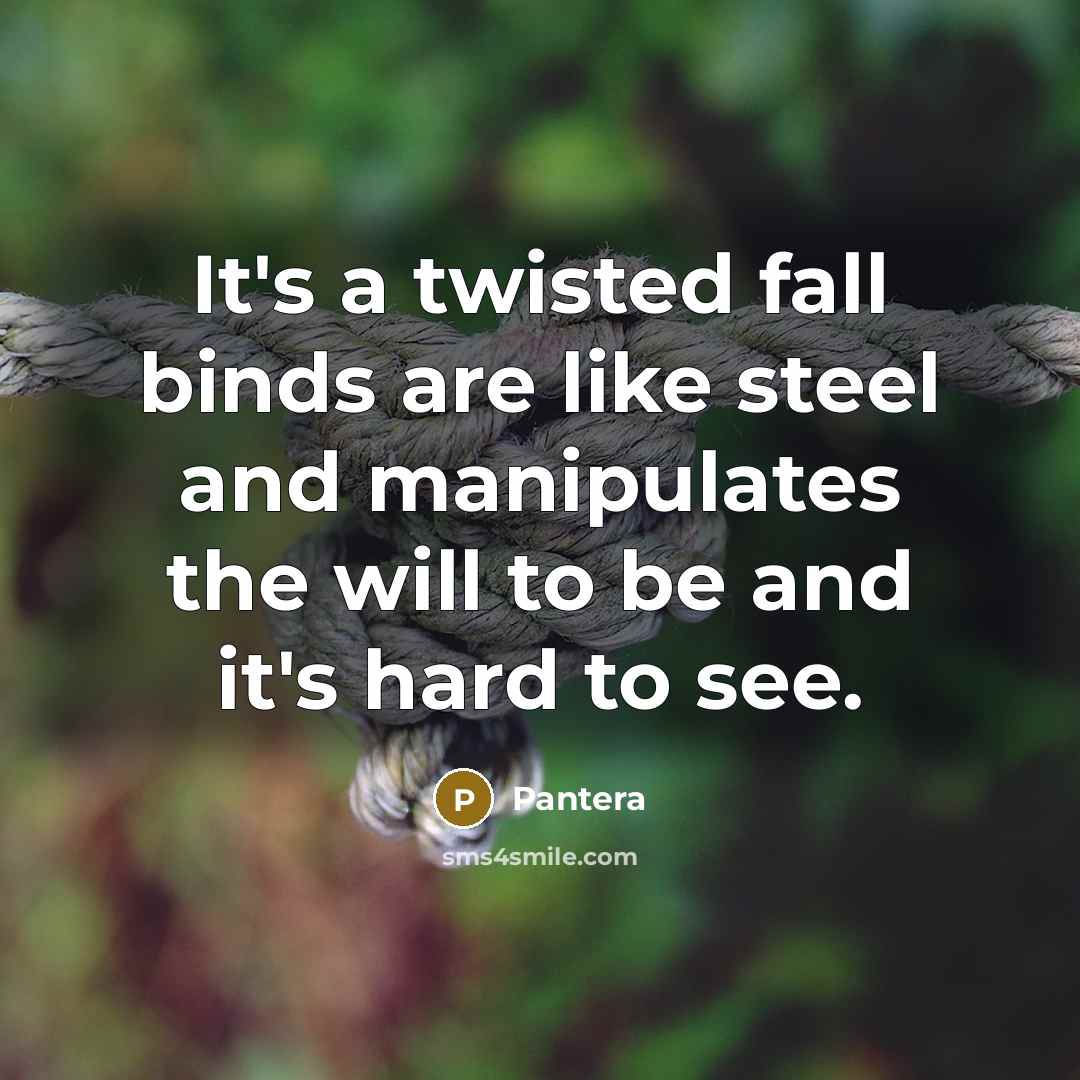 “It's a twisted fall binds are like steel and manipulates the will to be and it's hard to see.” quote by Pantera
