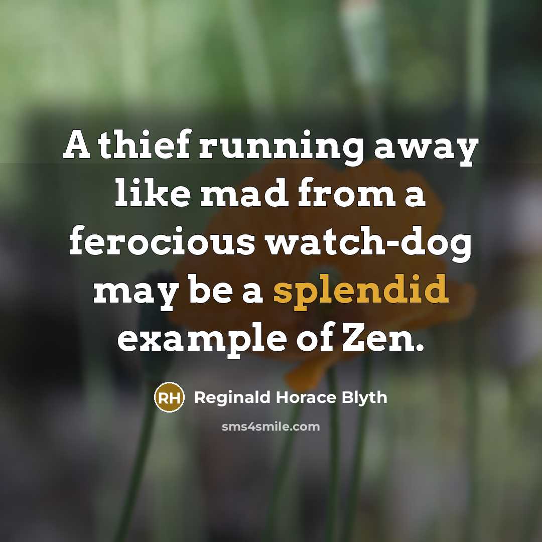 “A thief running away like mad from a ferocious watch-dog may be a splendid example of Zen.” quote by Reginald Horace Blyth