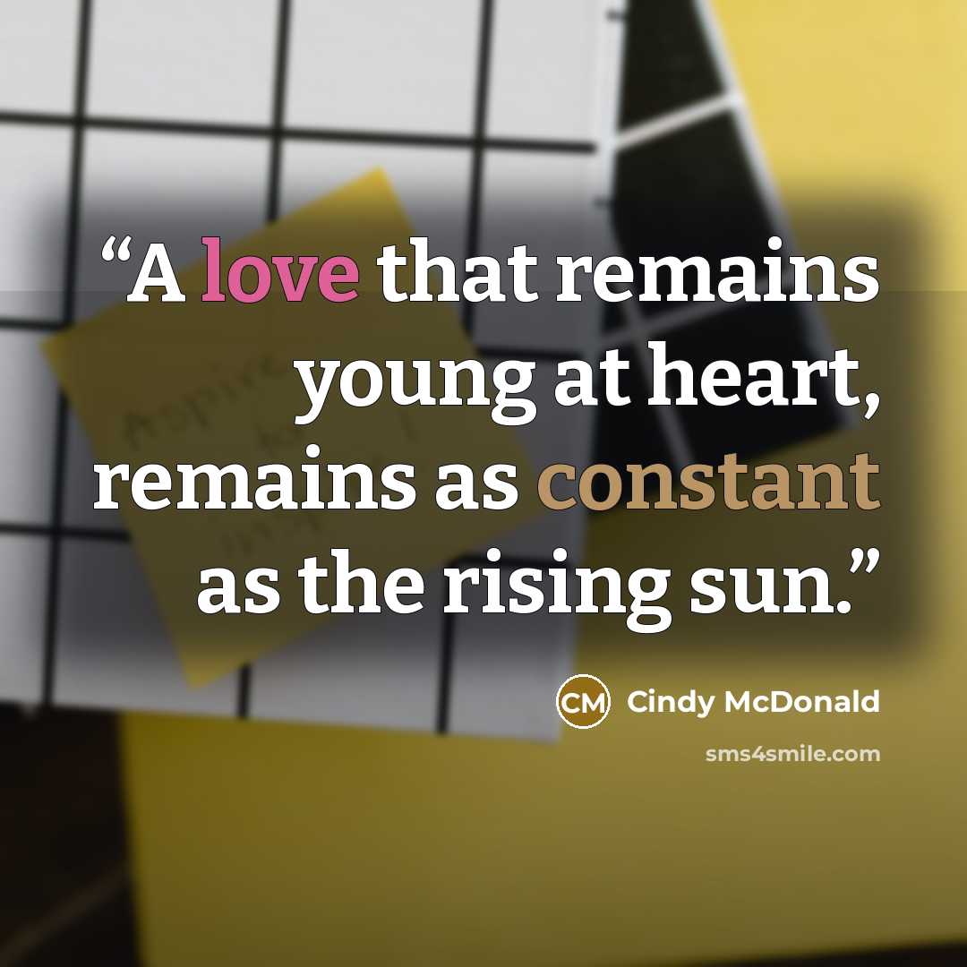 “A love that remains young at heart, remains as constant as the rising sun.” quote by Cindy McDonald