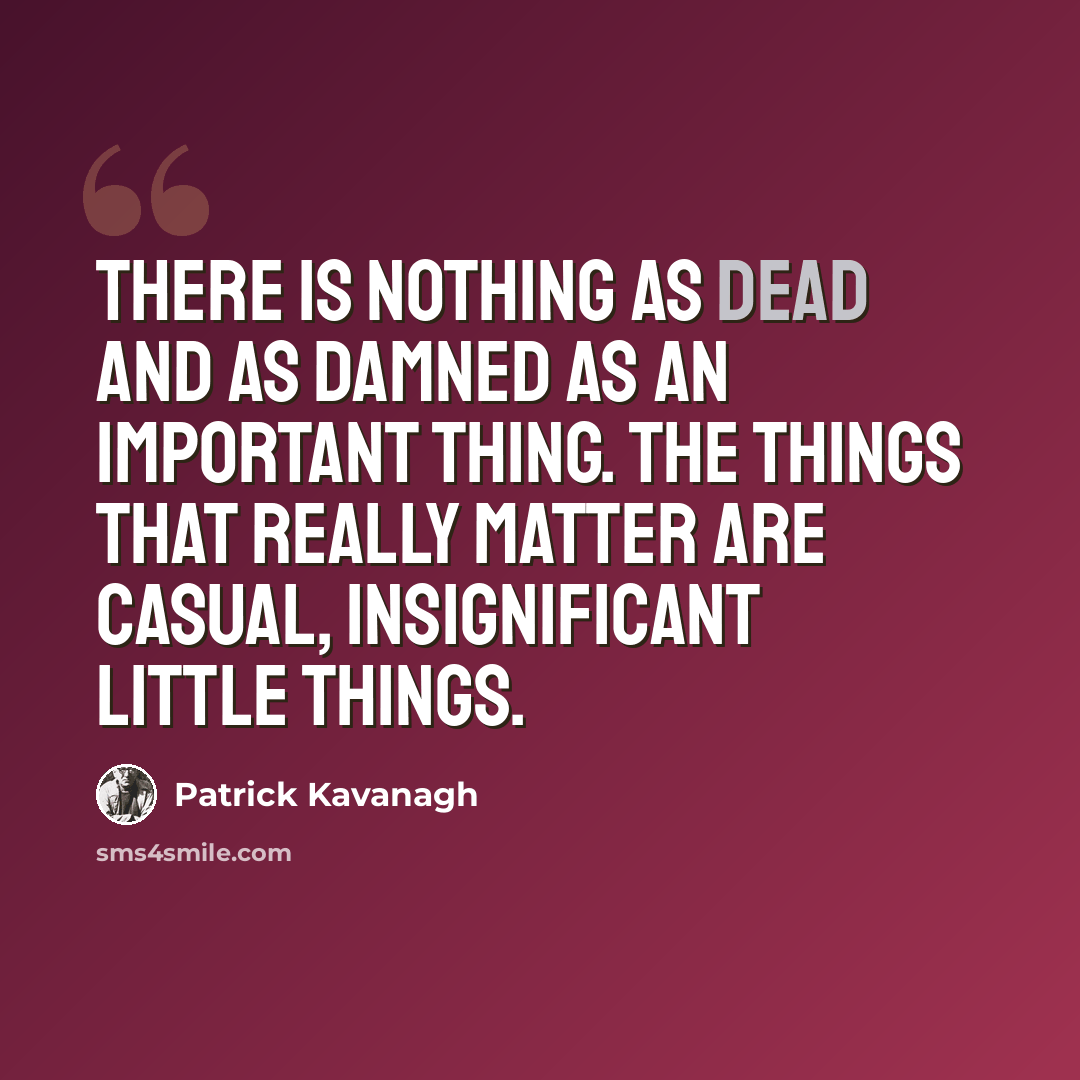 “There is nothing as dead and as damned as an important thing. The things that really matter are casual, insignificant little things.” quote by Patrick Kavanagh