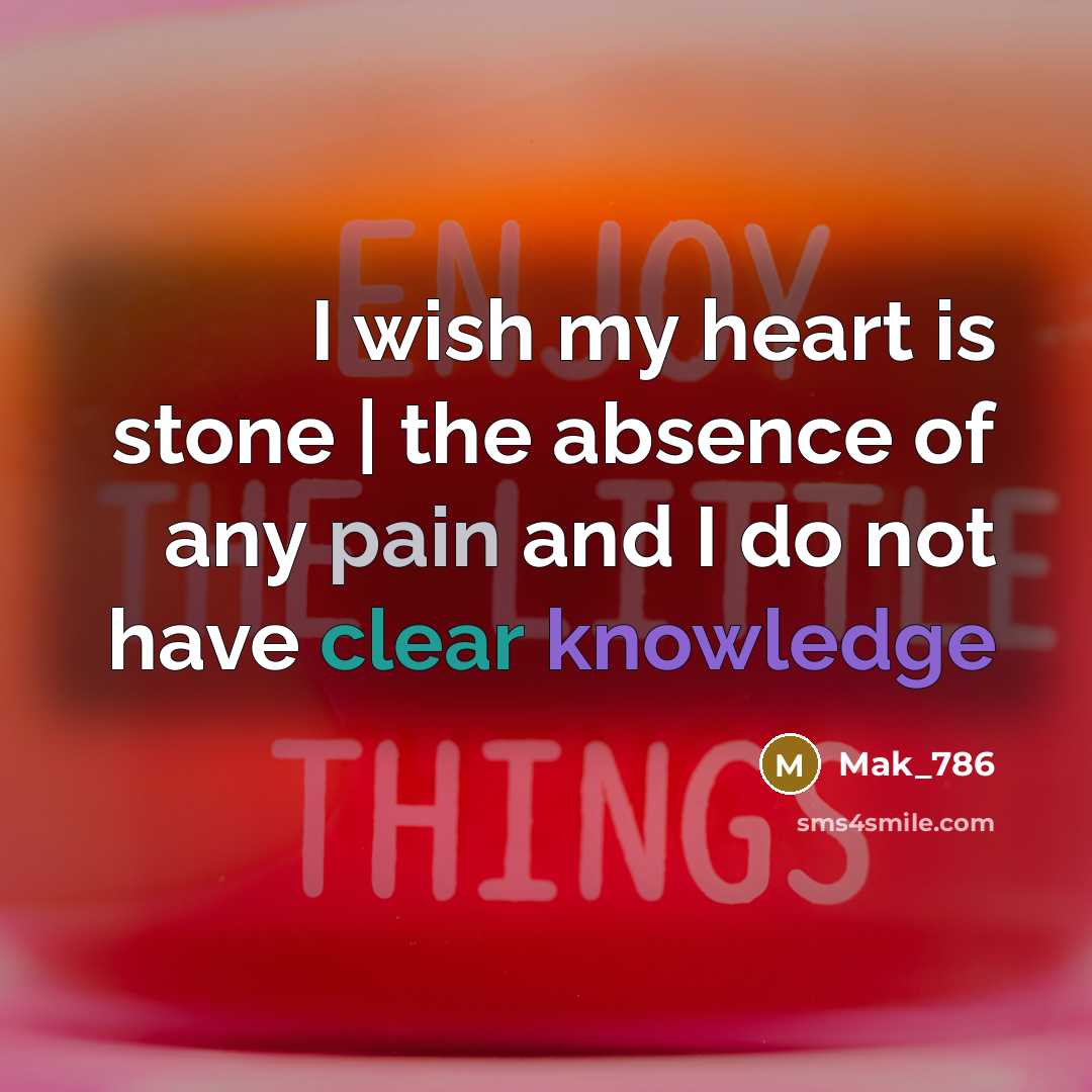 “I wish my heart is stone | the absence of any pain and I do not have clear knowledge” quote by Mak_786