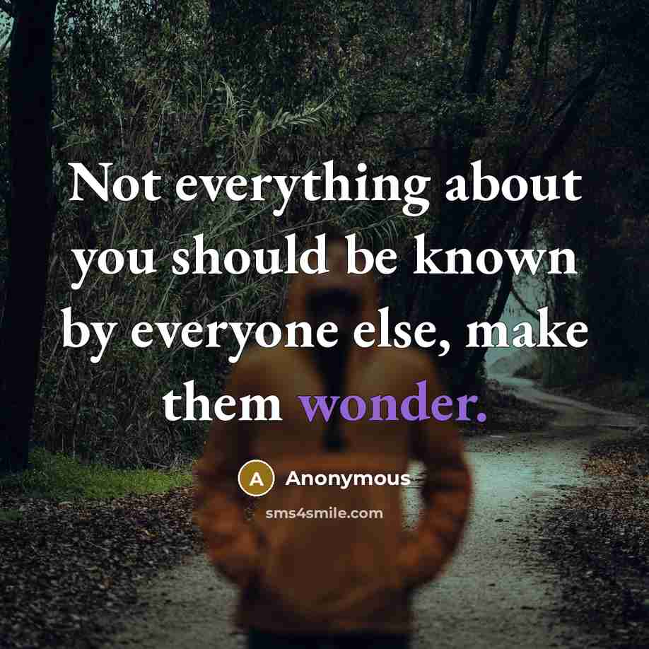 “Not everything about you should be known by everyone else, make them wonder.” quote by Anonymous