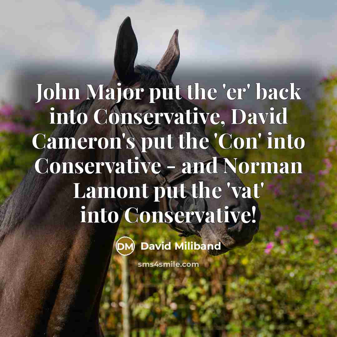“John Major put the 'er' back into Conservative, David Cameron's put the 'Con' into Conservative - and Norman Lamont put the 'vat' into Conservative!” quote by David Miliband