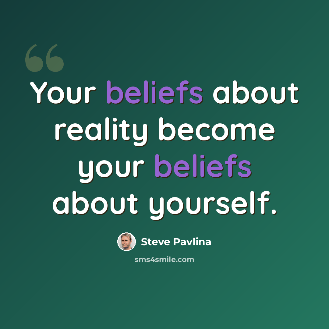 “Your beliefs about reality become your beliefs about yourself.” quote by Steve Pavlina