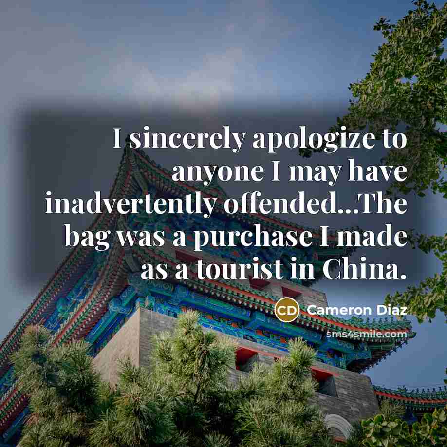 “I sincerely apologize to anyone I may have inadvertently offended...The bag was a purchase I made as a tourist in China.” quote by Cameron Diaz