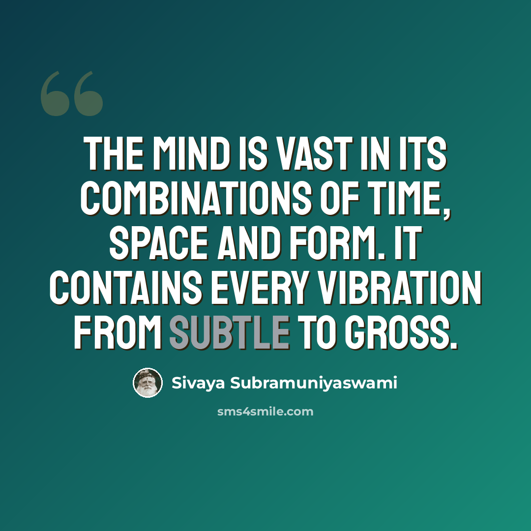 “The mind is vast in its combinations of time, space and form. It contains every vibration from subtle to gross.” quote by Sivaya Subramuniyaswami